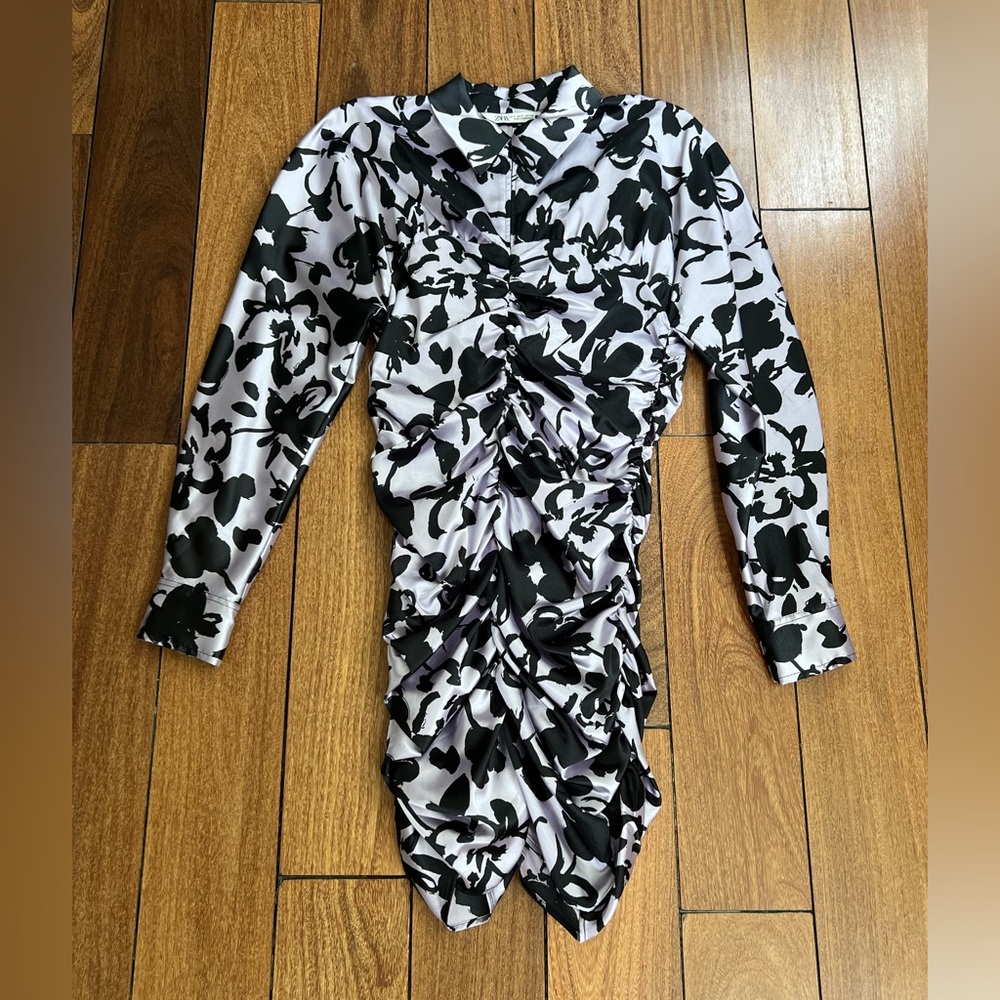Zara Black and Pink Patterned Dress
